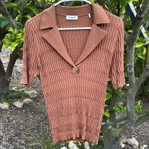 Sandro Women's Ribbed V-Neck Sweater in Brown